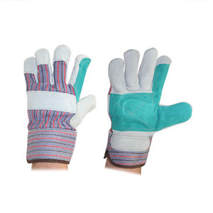 Gloves Leather 2X Palm with Rubber Soft Cuff Large