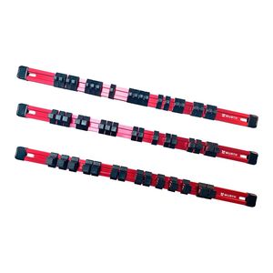 Aluminum Socket Organizer Rail Set With Rubber End Caps - Red - 3 Pieces